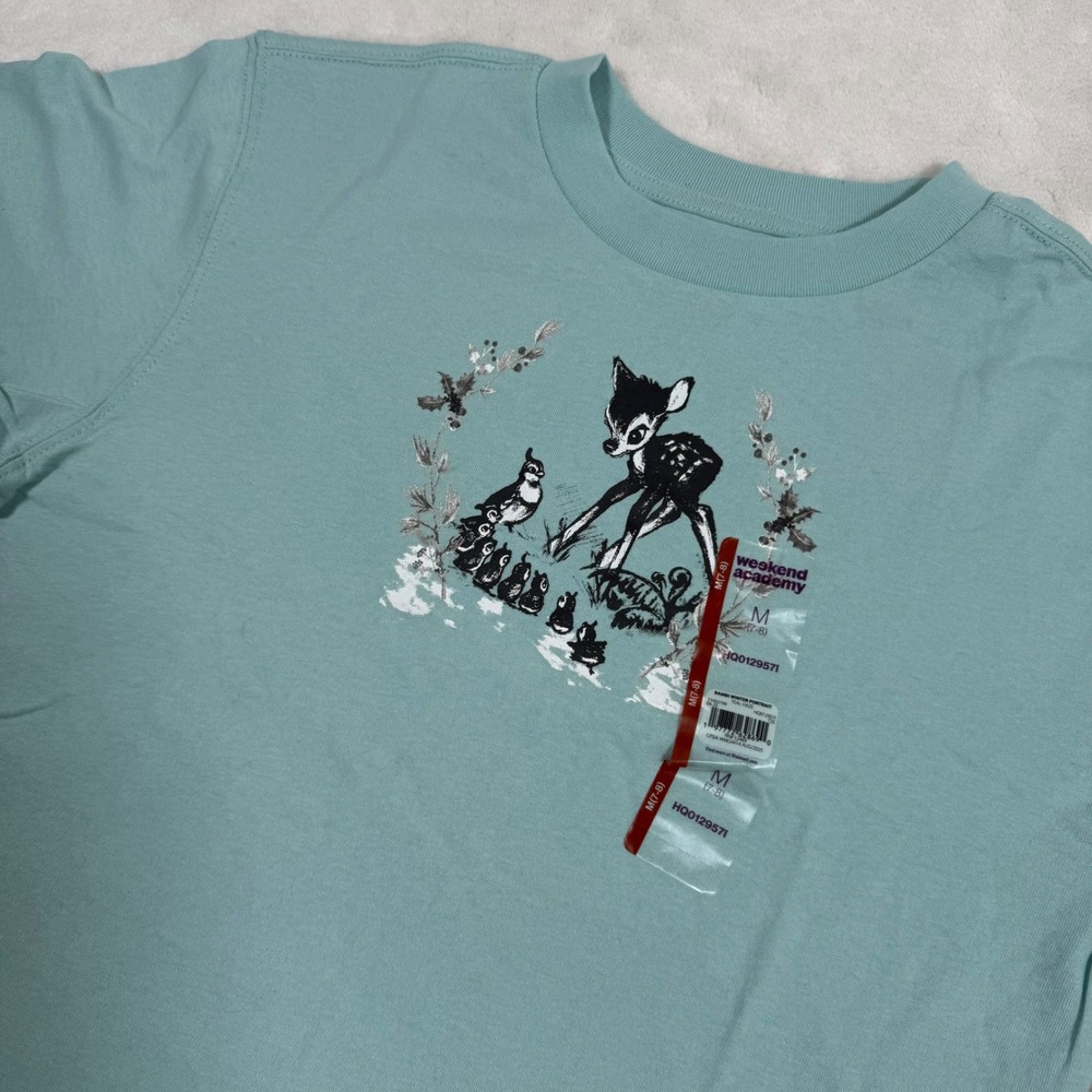New Disney Weekend Academy Kids T Shirt Bambi  Friends Mint Green Size M 7-8
